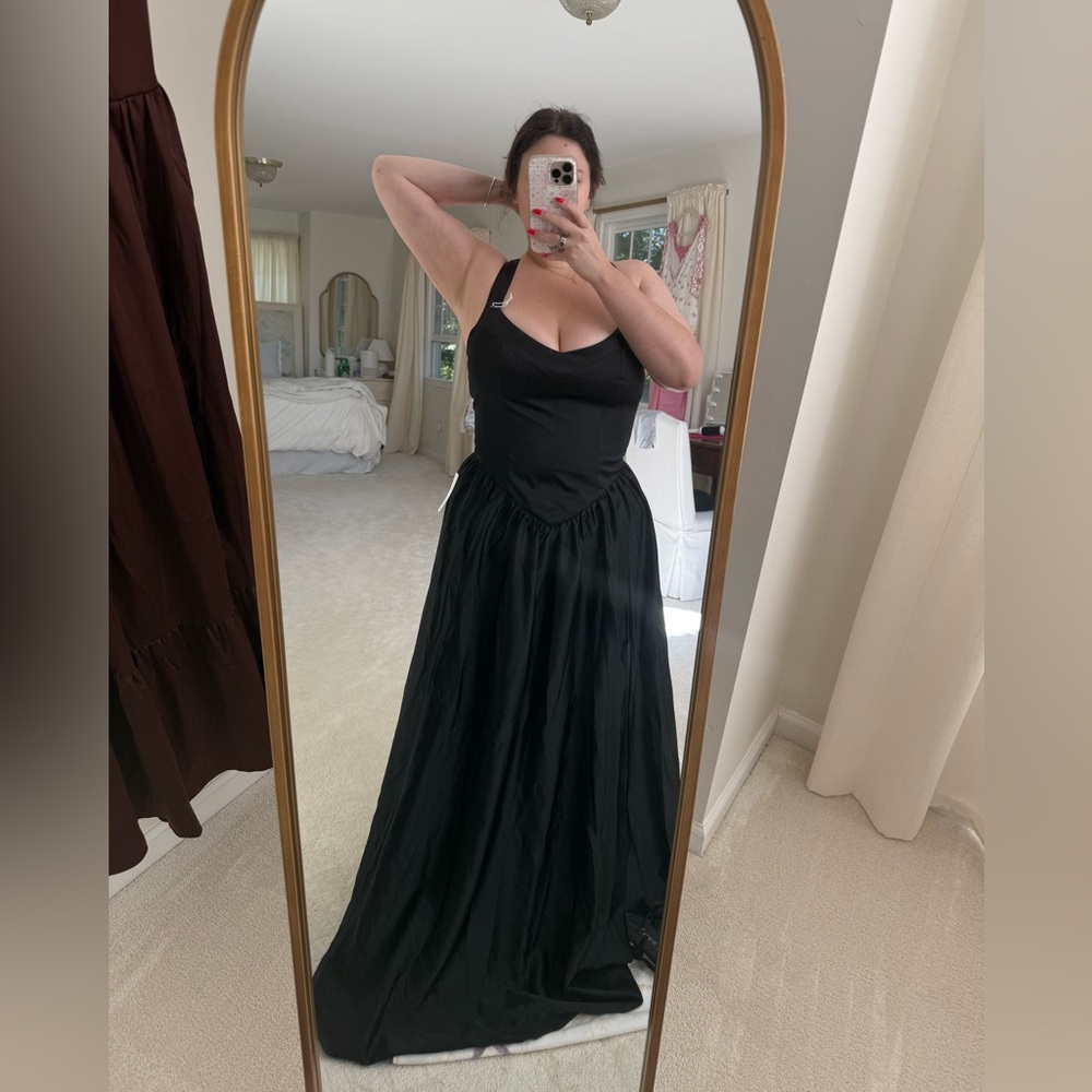 Show Me Your MuMu Abigail Black Satin Corset Maxi Dress with Side Slit - Picture 3 of 3